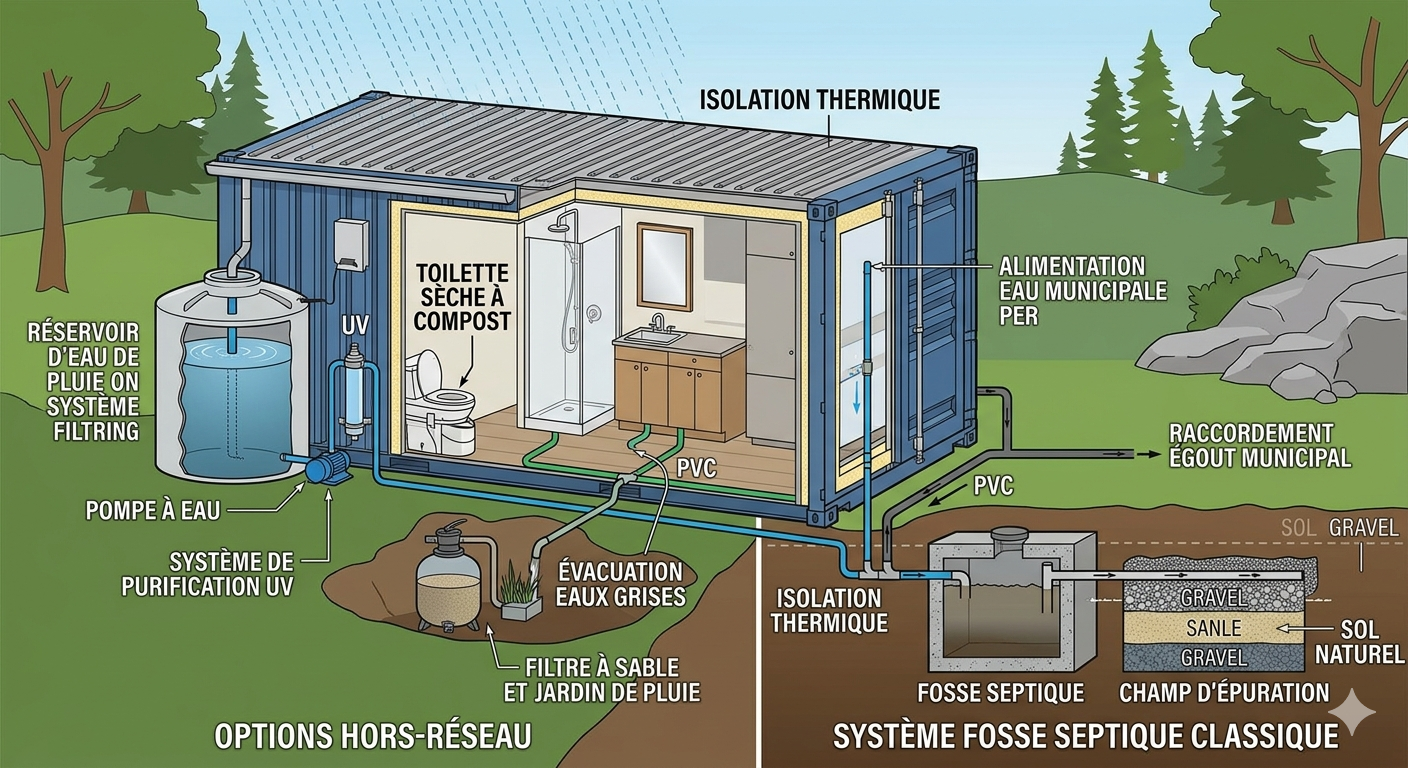 Plumbing in a converted shipping container: options and regulations in Quebec